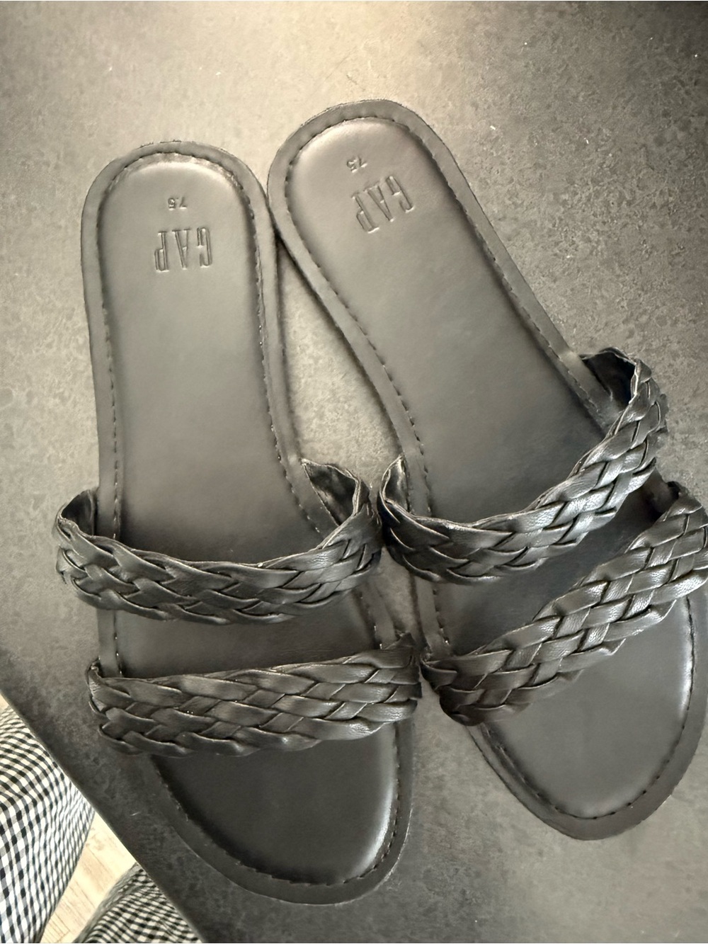 GAP Women's Black Braided Double-Strap Slide Sandals